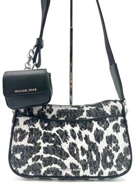 Michael Kors Jet Set Medium Leopard Logo Crossbody Bag W Case for Apple AirPods